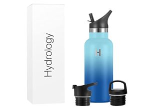 H2 Hydrology Narrow Mouth Water Bottle With 3 LIDS | Double Wall Vacuum Insulated Stainless Steel Water Bottle | Sports Water Bottle | Hot & Cold Leak Proof Sweat Free (16 oz