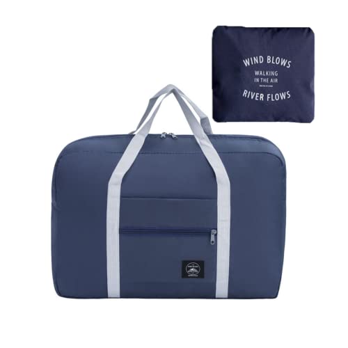 Foldable Travel Bag Luggage Storage for Sports Gym Water Resistant Nylon Canvas Duffel for Men or Women (Navy blue) Foldable Travel Bag Luggage Storage for Sports Gym Water Resistant Nylon Canvas Duffel for Men or Women (Navy blue)