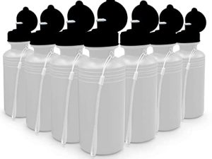 12 Sports Water Bottles Bulk (12 Pack) 18 oz Squeeze Reusable Plastic White Water Bottle