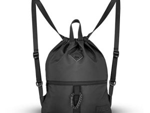 Fitdom Drawstring Backpack Gym Sack Cinch Bag Sackpack For Men & Women. Waterproof Fabric Tote Style Cinch Sack With Quick Access Side Zipper Opening. Perfect For Hiking & All Sports Events