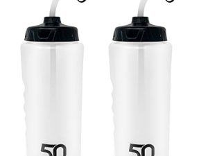 1 Liter Sports Water Bottle W/ Straw - Easy Squeeze + Built In Finger Grip - BPA Free Plastic - Use W/ Sport Helmet In Football & Hockey - Single & Multi-pack (2-Pack)