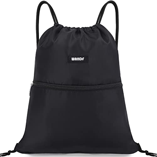 WANDF Drawstring Backpack String Bag Sackpack Cinch Water Resistant Nylon for Gym Shopping Sport Yoga (Black) WANDF Drawstring Backpack String Bag Sackpack Cinch Water Resistant Nylon for Gym Shopping Sport Yoga (Black)