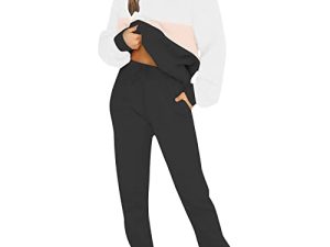 LADIGASU Tracksuits for Women Set 2 Piece Casual Solid Color Sweatshirt Pants Loose Crewneck Sport Suit Sets
