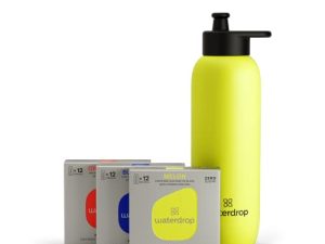 waterdrop – Stainless Steel Sports Water Bottle with Microlyte Sport Set – Lightweight Bottle with 36 Microlyte Cubes - Bright Yellow - 27 oz - Sugar Free with 5 Electrolytes & 9 Vitamins & Zinc