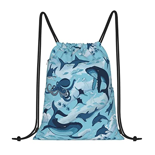Whale Shark Waves Dolphins Sea Drawstring Backpack For Men Women Gym Bags Nylon String Sackpack Waterproof Back Sack With Pockets For girl boy Swim Sport School Yoga Shopping Whale Shark Waves Dolphins Sea Drawstring Backpack For Men Women Gym Bags Nylon String Sackpack Waterproof Back Sack With Pockets For girl boy Swim Sport School Yoga Shopping