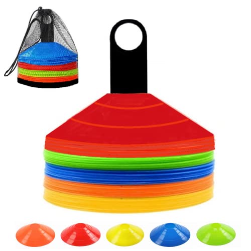 ANSLYQA Soccer Cones (Set of 50) Agility Training Disc Cone with Carry Bag and Holder for Football Basketball Sports Field Cone Markers ANSLYQA Soccer Cones (Set of 50) Agility Training Disc Cone with Carry Bag and Holder for Football Basketball Sports Field Cone Markers