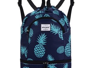 HAWEE Dry Wet Drawstring Backpack with Shoe Compartment for Women Girls Gym Bag
