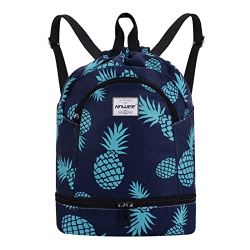 HAWEE Dry Wet Drawstring Backpack with Shoe Compartment for Women Girls Gym Bag HAWEE Dry Wet Drawstring Backpack with Shoe Compartment for Women Girls Gym Bag