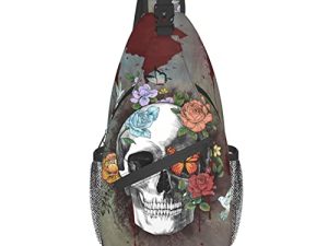 Sugar Skull Unisex Chest Bags Crossbody Sling Backpack Travel Hiking Daypack for Women Men Shoulder Bag for Casual Sport