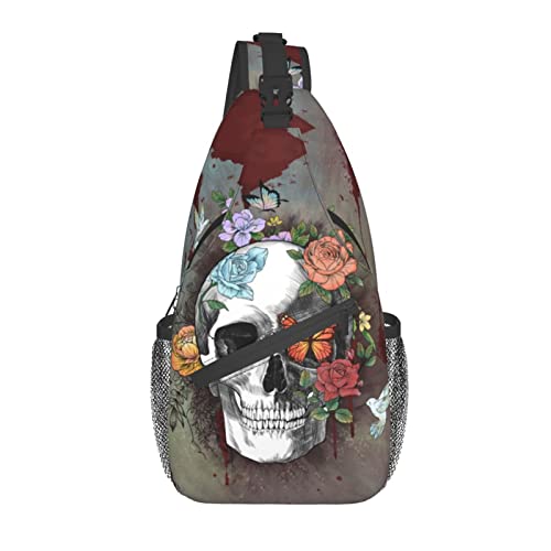 Sugar Skull Unisex Chest Bags Crossbody Sling Backpack Travel Hiking Daypack for Women Men Shoulder Bag for Casual Sport Sugar Skull Unisex Chest Bags Crossbody Sling Backpack Travel Hiking Daypack for Women Men Shoulder Bag for Casual Sport