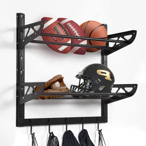 Wallmaster Garage Sports Equipment Organizer Ball Storage Rack Wall Mount Adjustable 2 Layers Steel Black Sports Gear Storage Holder with 5 Hooks Wallmaster Garage Sports Equipment Organizer Ball Storage Rack Wall Mount Adjustable 2 Layers Steel Black Sports Gear Storage Holder with 5 Hooks