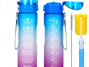 XACIOA 32oz Water Bottle with Straw & Motivational Time Marker