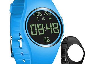 Simple Fitness Tracker [Swim Waterproof & No APP Need] Step Counter Walking 3D Non-Bluetooth Walking Pedometer Watch with Vibration Alarm Clock/Calorie Burned/Distance/Alarm/Stopwatch for Kid Blue