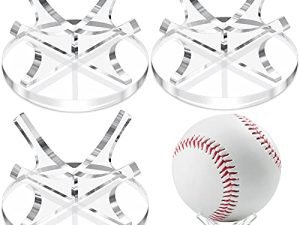 Sumind 3 Pieces Acrylic Small Ball Stand Holder Sport Ball Display Rack Baseball Display Stand Ball Display Holder with 3 Pieces Non-Slip Rubber Pads for Baseball Golf Softball Tennis Ball Spheres