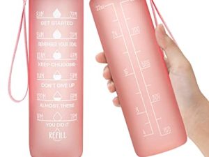 Elvira 32oz Large Water Bottle with Motivational Time Marker & Removable Strainer
