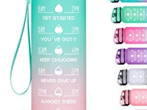 MEITAGIE 32oz Motivational Water Bottle with Time Marker & Fruit Strainer