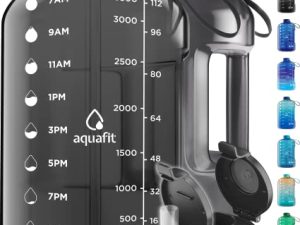 AQUAFIT 1 Gallon Water Bottle With Times To Drink - 128 oz Water Bottle With Straw - Motivational Water Bottle - Large Water Bottle - Sports Water Bottle With Time Marker - Gym Water Jug 1 Gallon