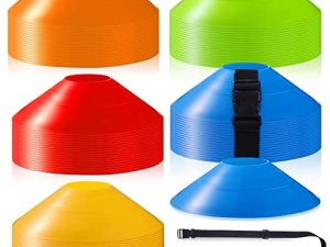 100 Pcs Soccer Cones with Strap Agility Disc Cones Soccer Training Cones Soccer Cones for Drills Mini Soccer Cones for Challenge Football Basketball Skating Kids Games Outdoor Indoor Discs with Straps