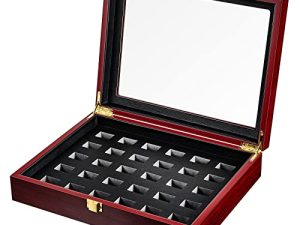 Championship Ring Display Case Wooden Baseball Ring Display Case Box Sports Baseball Ring Holder Championship Ring Box with PU Leather Lining for Multiple Rings