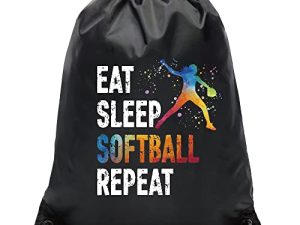 Pishovi Eat SLeep Softball Repeat Sports Drawstring Waterproof Backpack