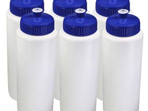 Pinnacle Mercantile Sports Squeeze Plastic Water Bottles Push/Pull Cap Wide Mouth 32 Ounce Set 6