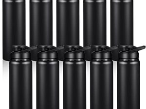 10 Pieces Aluminum Water Bottle 24 oz Aluminum Reusable Bottles Lightweight Snap Lid Sports Water Bottle Multipack Easy Carry Leak Proof Travel Bottles for Gym Camping Hiking Outdoor Fishing (Black)