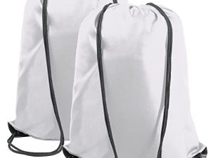 BeeGreen 22.4" L x 18.1" W White Drawstring Backpack Bags Bulk X-Large Sports Cinch Sack Gym String Bags Machine Washable