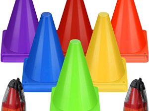 Leelosp 48 Pack 7 Inch Plastic Traffic Cones Agility Field Marker Soccer Cones Safety Cones Sports Cones Training Cones for Skating Basketball Football Practice Drills Themed Party Decorations