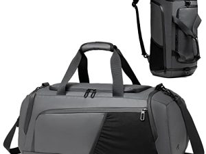 Gym Duffle Bag Waterproof Sports Duffel Bags Travel Weekender Bag for Men Women Overnight Bag with Shoes Compartment Grey