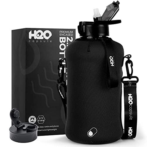 H2O Capsule 2.2L Half Gallon Water Bottle with Storage Sleeve and Covered Straw Lid – BPA Free Large Reusable Drink Container with Handle - Big Sports Jug H2O Capsule 2.2L Half Gallon Water Bottle with Storage Sleeve and Covered Straw Lid – BPA Free Large Reusable Drink Container with Handle - Big Sports Jug