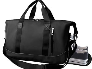 Suruid Sports Gym Bag for Women and Men Travel Duffel Bag Overnight Shoulder Bag Weekender Carry On Workout Bag Portable Sports Tote Bag Lightweight with Shoes Compartment & Wet Pocket (Black)