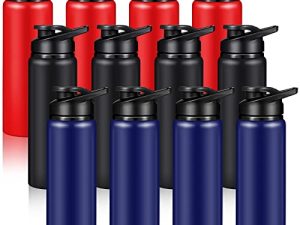 CHENGU 12 Pieces Aluminum Water Bottles Set Vacuum Metal Sports Bike Water Bottle Reusable Travel Bottles with Lid for Gym Sports Camping Hiking Fishing (24 oz)