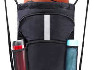 KABAQOO Drawstring Backpack Sports Gym Bag With Shoe Compartment & Mesh Pockets Water Resistant String Bag for Women Men Children