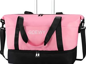 Gym Tote Bags Weekender Duffel Bags Shoe Compartment for Women Fashion Large Portable Overnight Luggage Waterproof Travel Workout Carry on Duffle Wet Pocket（Pink）