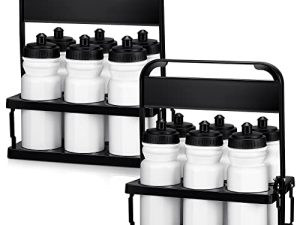 Suclain 2 Pack Sports Water Bottle Carrier with 12 Bottles 20 oz Wide Mouth Water Bottles BPA Free Plastic Squeeze Water Bottles Major Sports Water Bottles for Boys Fitness Bike Gym Camping (White)