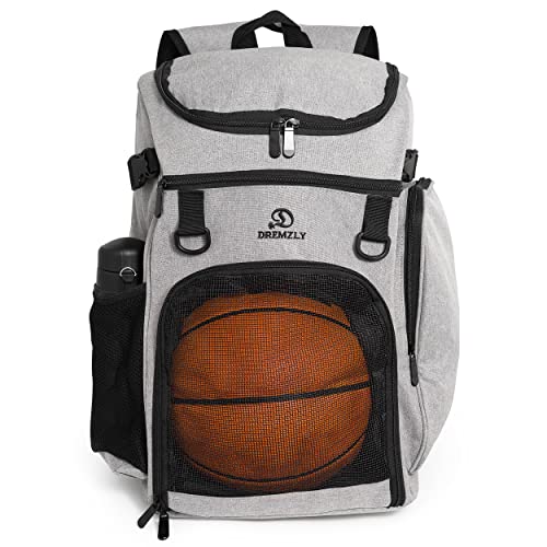 Dremzly Large Gray Adult Sports Gym Backpack for Men and Women with Ball Compartment for Basketball Dremzly Large Gray Adult Sports Gym Backpack for Men and Women with Ball Compartment for Basketball