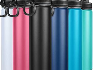 6 Pack 25 oz Vacuum Water Bottle Stainless Steel Insulated Wide Mouth Water Bottle Triple Wall Water Flask Keeps Hot and Cold One Click Opened Leakproof for Gym Sport Hiking Camping Fishing