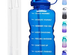 Giotto Large 1 Gallon/128oz (When Full) Motivational Water Bottle with Time Marker & Straw