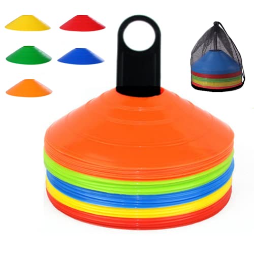 YOQXHY Soccer Cones (50 Pcs) Disc Cone Agility Training Sports Cone Plastic with Carry Bag & Holder for Kids Football Basketball Drills Field Markers YOQXHY Soccer Cones (50 Pcs) Disc Cone Agility Training Sports Cone Plastic with Carry Bag & Holder for Kids Football Basketball Drills Field Markers