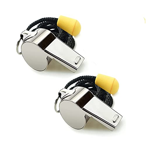 Tiplusta 2 Pcs Stainless Steel Sports Whistles with Lanyard Tiplusta 2 Pcs Stainless Steel Sports Whistles with Lanyard