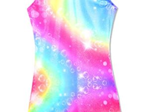 Gymnastics Leotards for Girls Sparkle Dance Unitard Biketard with Short Mermaid Rainbow Leopard Unicorn Tie Dye Pink Black