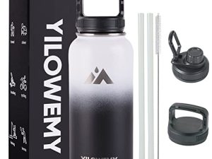 32 oz Vacuum Insulated Water Bottle With Straw 3 Lids
