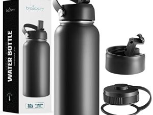 Brewberry Stainless Steel Sports Bottle and Travel Mug for Hot and Cold Beverages