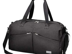 HOKEMP Sports Gym Bag Travel Duffel Weekender Bag Shoe Compartment with Wet Pocket for Men and Women(Black)