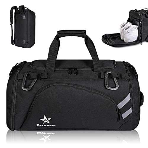 ESTARER Gym Bag Sports Duffel Bags for Men 55L with Shoe Compartment & Wet Pocket Large Fitness Workout Travel 4-in-1 Backpack - Black ESTARER Gym Bag Sports Duffel Bags for Men 55L with Shoe Compartment & Wet Pocket Large Fitness Workout Travel 4-in-1 Backpack - Black