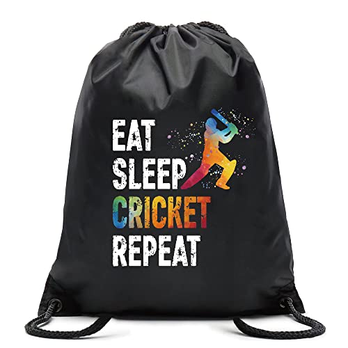 Pishovi Eat Sleep Cricket Repeat Drawstring Waterproof Backpack Pishovi Eat Sleep Cricket Repeat Drawstring Waterproof Backpack
