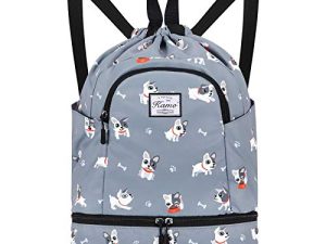 KAMO Drawstring Backpack Bag - Sport Swimming Yoga Backpack with Shoe Compartment