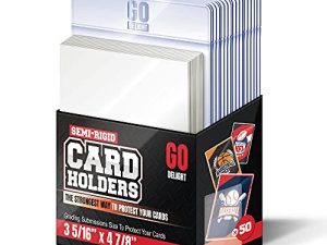 Semi Rigid Card Holders – 50 Card Holders for Trading Cards and 50 Penny Sleeves – Baseball Card Protectors - Baseball Card Sleeves -3-5/16" x 4-7/8" Including 1/2" Lip - Trading Card Sleeves