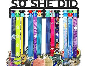 Medal Holder Display Hanger Rack Storage Steel Wall Mounted Fame Black Metal Sports Marathon Running Soccer Gymnastics Large-capacity Over 60 Medals Sturdy Wall Decor Motivational Slogan Race Medals
