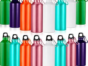 16 Pcs Aluminum Water Bottle 17 oz Aluminum Bike Water Bottle Backpacking Water Bottles Reusable Bottles Sports Bottle Leak Proof Travel Bottles with Buckle and Twist Cap for Camping